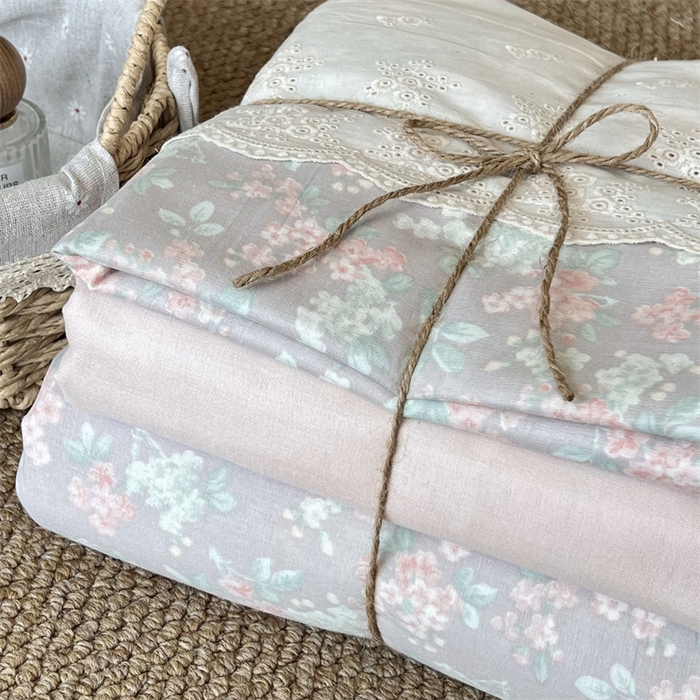 91家纺网 家纺一手货源 找家纺 2024新款全棉印花双层纱四件套--蕾丝花边款 繁园