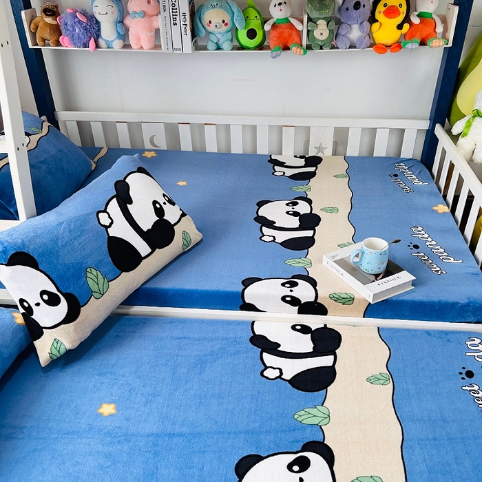 91家纺网 家纺一手货源 找家纺 小虾米 2024新款加厚上下床牛奶绒单被套 熊猫帕帕