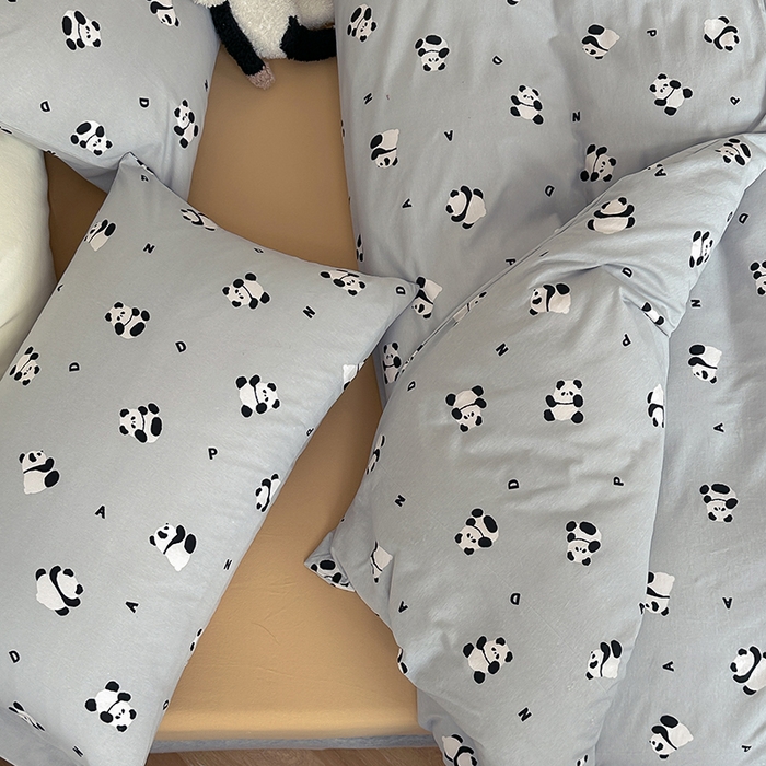 91家纺网 家纺一手货源 找家纺 梦可莱家居 2024新款A类亲肤舒适全棉针织棉四件套 熊猫-蓝