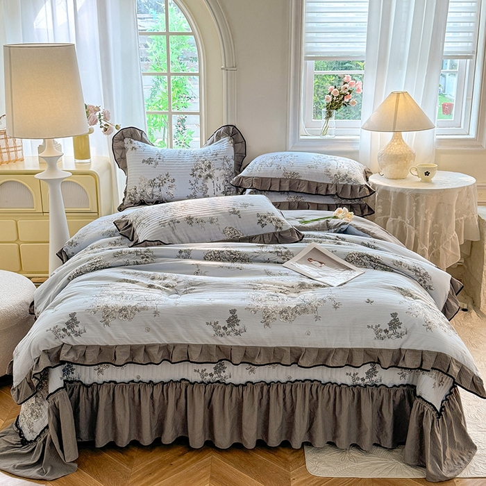 91家纺网 家纺一手货源 找家纺 韩约家纺 2025新款1针织棉皱皱纱床盖款夏凉被春秋被冬被四件套 巴克庄园