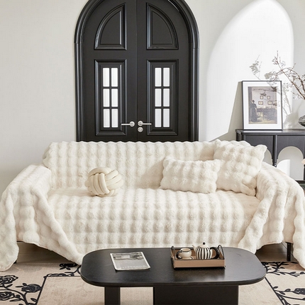 91家纺网 家纺一手货源 找家纺 （总）可恩欣 2025新款贵妇级绒兔毛沙发毯-风格一【跨境供货】可真空压缩