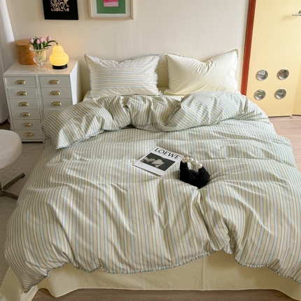 艾莱家纺 2024新款七彩贝壳系列100S全棉柔顺加厚磨毛四件套 幻珊-黄细条