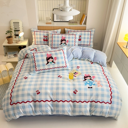 91家纺网 家纺一手货源 找家纺 2024新款大版卡通双面高克重牛奶绒床单款四件套 小女孩