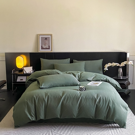 91家纺网 家纺一手货源 找家纺 凯罗 2024新款全棉60S提花全棉四件套简约提花四件套  高品类全棉提花四件套 盛开-极光绿