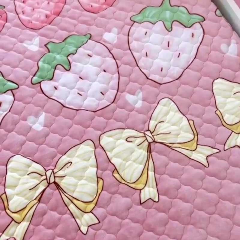 91家纺网 家纺一手货源 找家纺 小虾米 2024新款加厚上下床牛奶绒夹棉床笠款 草莓