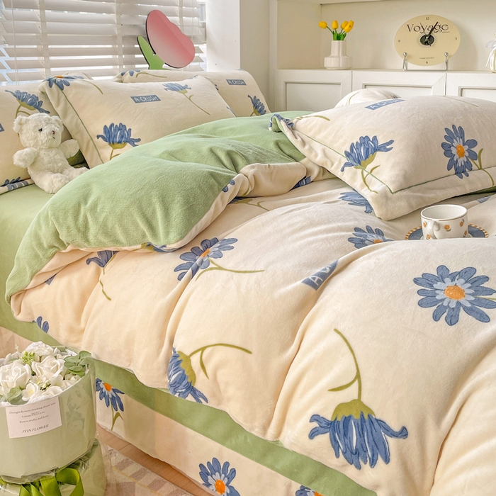 91家纺网 家纺一手货源 找家纺 丽涵家纺 2024秋冬新品冰岛臻棉绒保暖四件套 花意