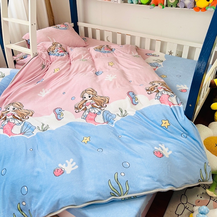 91家纺网 家纺一手货源 找家纺 小虾米 2024新款加厚上下床牛奶绒单被套 美人鱼