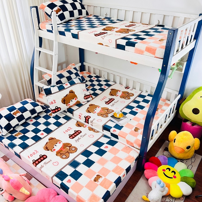 91家纺网 家纺一手货源 找家纺 小虾米 2024新款加厚上下床牛奶绒床笠款 快乐熊宝