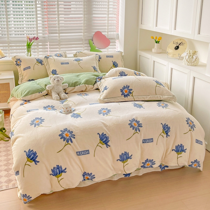 91家纺网 家纺一手货源 找家纺 丽涵家纺 2024秋冬新品冰岛臻棉绒保暖四件套 花意