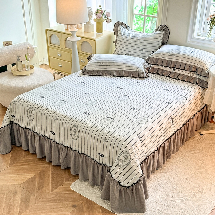 91家纺网 家纺一手货源 找家纺 韩约家纺 2025新款1针织棉皱皱纱床盖款夏凉被春秋被冬被四件套 曼静