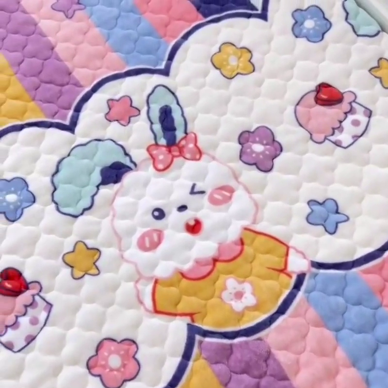 91家纺网 家纺一手货源 找家纺 小虾米 2024新款加厚上下床牛奶绒夹棉床笠款 彩虹兔