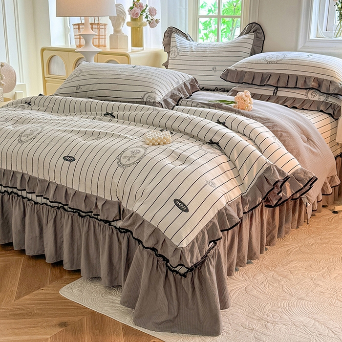 91家纺网 家纺一手货源 找家纺 韩约家纺 2025新款1针织棉皱皱纱床盖款夏凉被春秋被冬被四件套 曼静