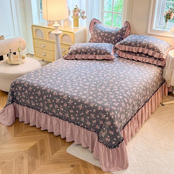 91家纺网 家纺一手货源 找家纺 韩约家纺 2025新款1针织棉皱皱纱床盖款夏凉被春秋被冬被四件套 1幽香