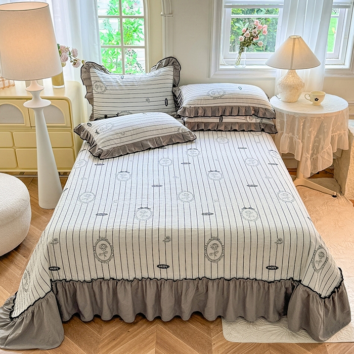 91家纺网 家纺一手货源 找家纺 韩约家纺 2025新款1针织棉皱皱纱床盖款夏凉被春秋被冬被四件套 曼静