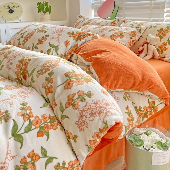 91家纺网 家纺一手货源 找家纺 丽涵家纺 2024秋冬新品冰岛臻棉绒保暖四件套 花季