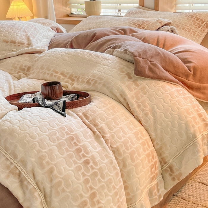 91家纺网 家纺一手货源 找家纺 简如 2025新款A类加厚冰岛立体雕花牛奶绒浮雕绒四件套（有买家秀） 告白-咖