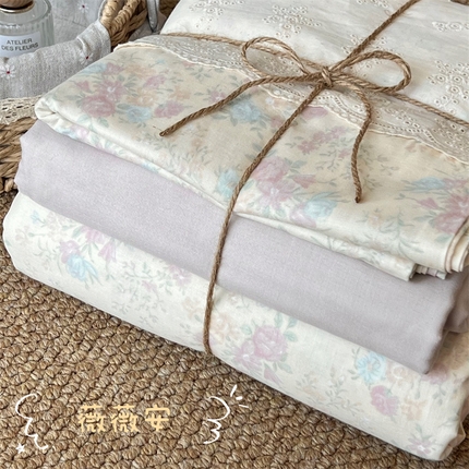 2024新款全棉印花双层纱四件套--蕾丝花边款薇薇安 