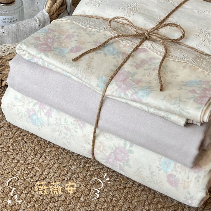 91家纺网 家纺一手货源 找家纺 2024新款全棉印花双层纱四件套--蕾丝花边款 薇薇安