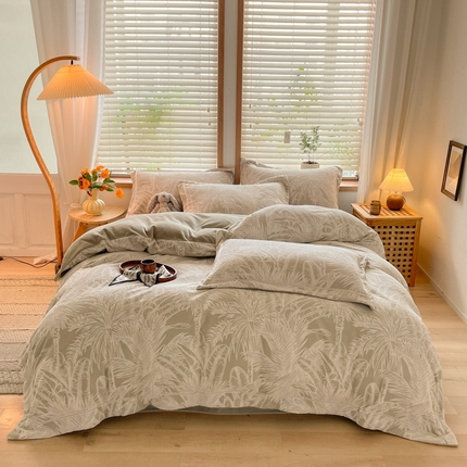 91家纺网 家纺一手货源 找家纺 简如 2025新款A类加厚冰岛立体雕花牛奶绒浮雕绒四件套（有买家秀） 丛草集-卡其