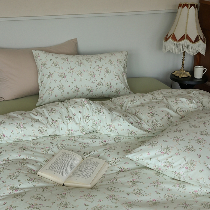 91家纺网 家纺一手货源 找家纺 梦可莱家居 2024新款A类亲肤舒适全棉针织棉四件套 芬芳-绿