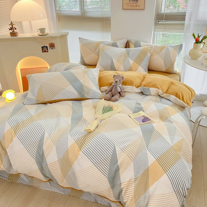 91家纺网 家纺一手货源 找家纺 帅露家纺 2024新款高克重牛奶绒印花四件套 极简生活