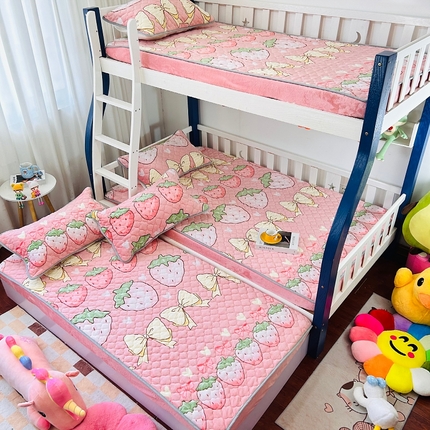 小虾米 2024新款加厚上下床牛奶绒夹棉床笠款 草莓