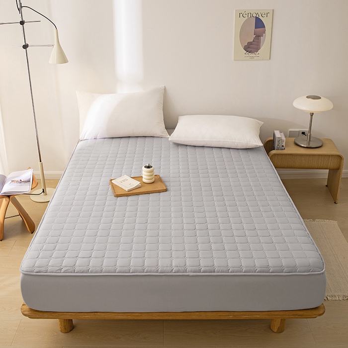 91家纺网 家纺一手货源 找家纺 帕芬鸟家纺 2024新款A类原棉大豆纤维夹棉床垫床笠 床笠款-优雅灰