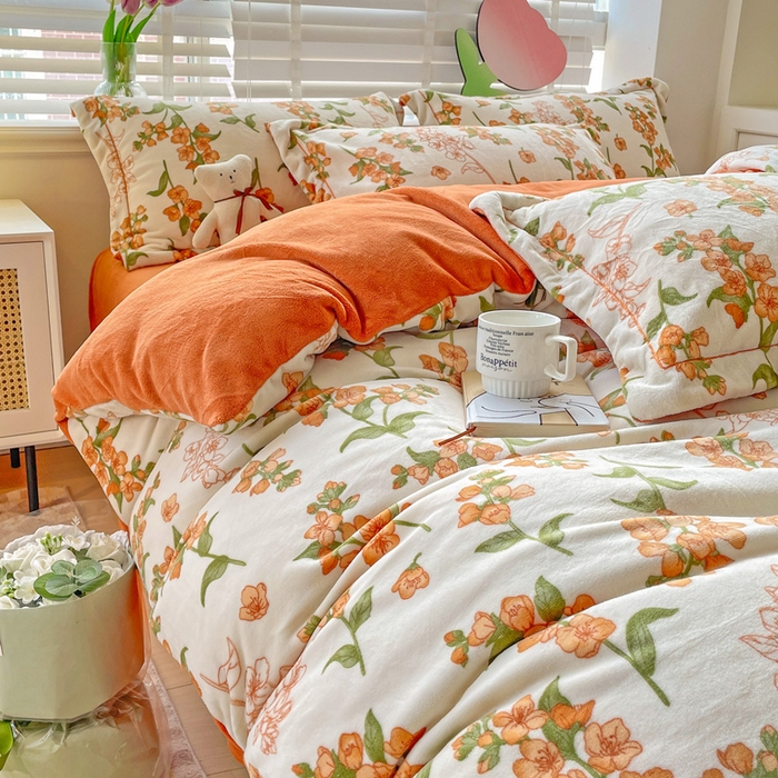 91家纺网 家纺一手货源 找家纺 丽涵家纺 2024秋冬新品冰岛臻棉绒保暖四件套 花季