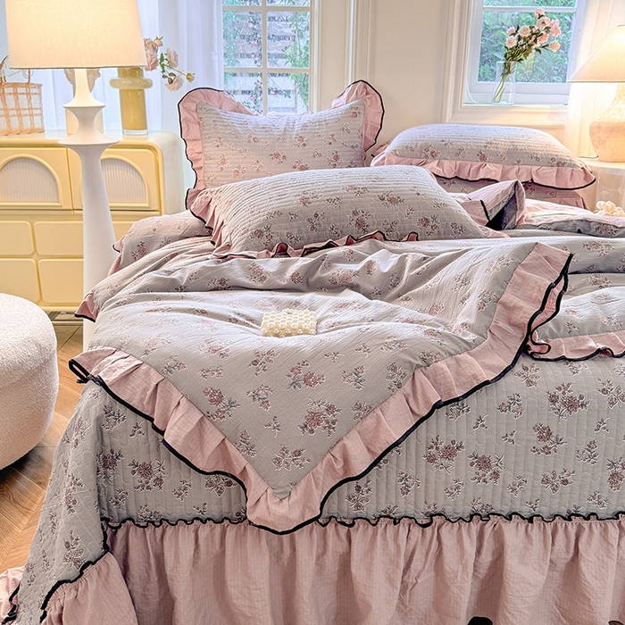 91家纺网 家纺一手货源 找家纺 韩约家纺 2025新款1针织棉皱皱纱床盖款夏凉被春秋被冬被四件套 沉香