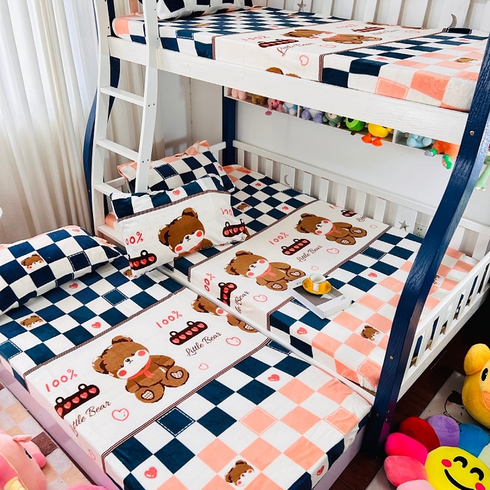 91家纺网 家纺一手货源 找家纺 小虾米 2024新款加厚上下床牛奶绒床笠款 快乐熊宝