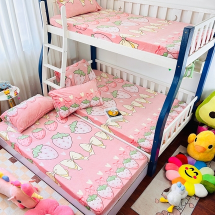 小虾米 2024新款加厚上下床牛奶绒床笠款 草莓