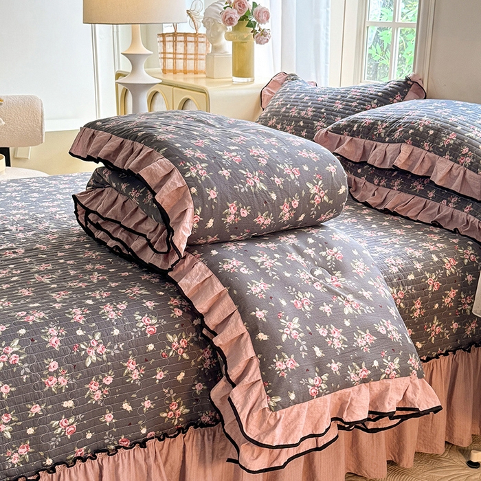 91家纺网 家纺一手货源 找家纺 韩约家纺 2025新款1针织棉皱皱纱床盖款夏凉被春秋被冬被四件套 1幽香