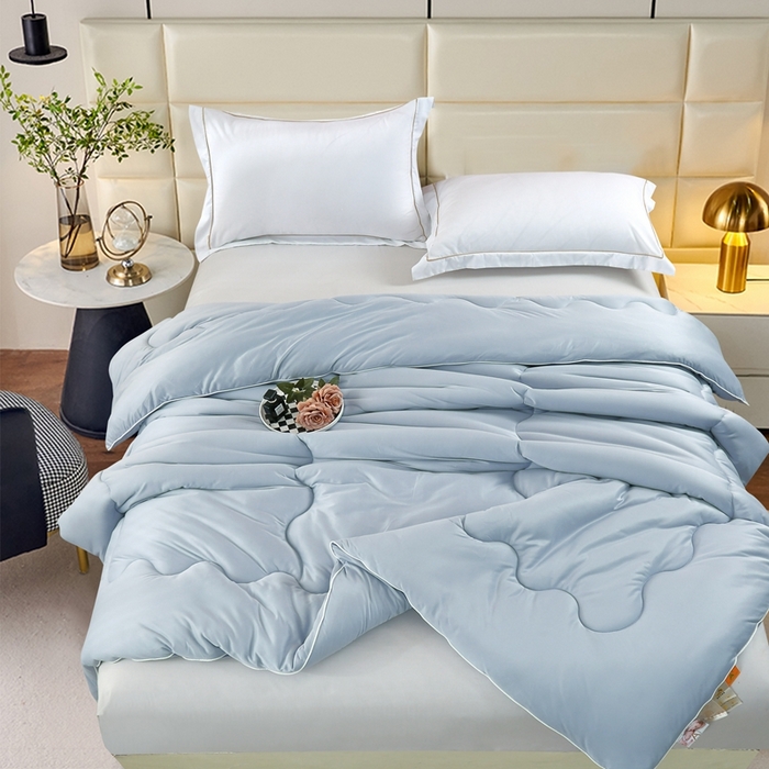 91家纺网 家纺一手货源 找家纺 丝薇雅 2024新款针织棉单边冬被 天空蓝