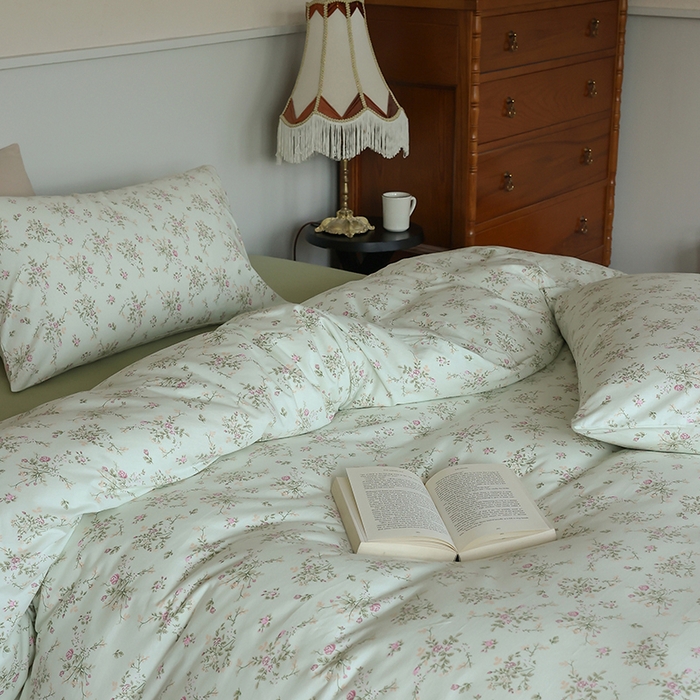 91家纺网 家纺一手货源 找家纺 梦可莱家居 2024新款A类亲肤舒适全棉针织棉四件套 芬芳-绿