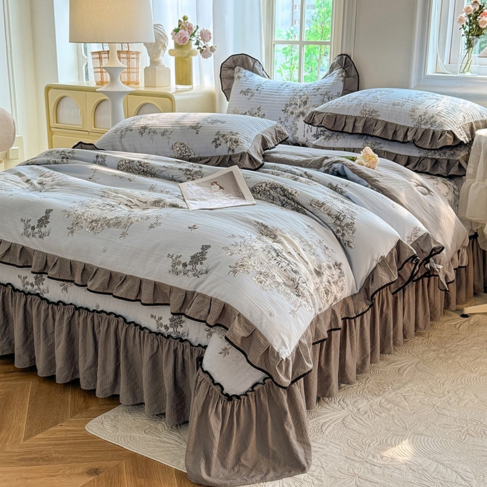 91家纺网 家纺一手货源 找家纺 韩约家纺 2025新款1针织棉皱皱纱床盖款夏凉被春秋被冬被四件套 巴克庄园