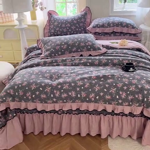 91家纺网 家纺一手货源 找家纺 韩约家纺 2025新款1针织棉皱皱纱床盖款夏凉被春秋被冬被四件套 1幽香