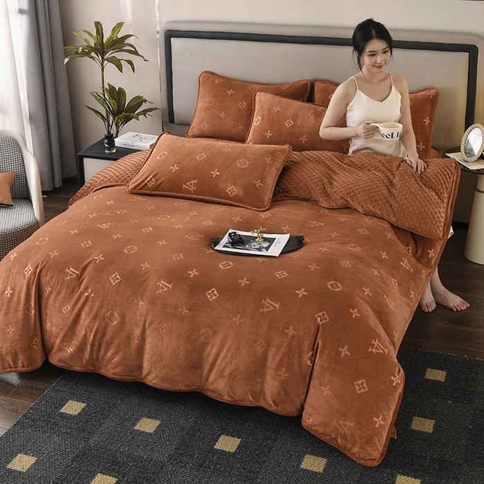 91家纺网 家纺一手货源 找家纺 满羽家纺 2024新款A类高克重婴儿绒提花牛奶绒四件套 爱马仕-橘