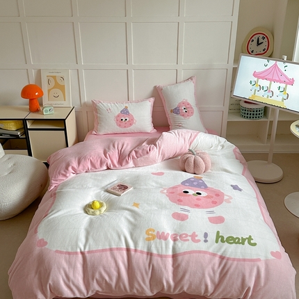 美乐迪家纺 2024新款高克重牛奶绒卡通印花四件套 可爱甜甜圈