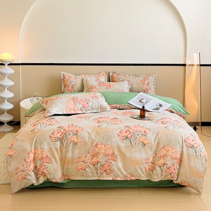 91家纺网 家纺一手货源 找家纺 （总）梦卓家纺 新款直播加厚植物羊绒四件套高克重磨毛跨境四件套 大量现货