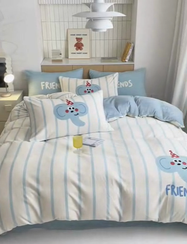 91家纺网 家纺一手货源 找家纺 2024新款大版卡通双面高克重牛奶绒床单款四件套 小象