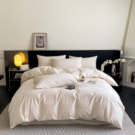 91家纺网 家纺一手货源 找家纺 凯罗 2024新款全棉60S提花全棉四件套简约提花四件套  高品类全棉提花四件套 梵克---米白