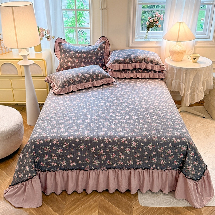 91家纺网 家纺一手货源 找家纺 韩约家纺 2025新款1针织棉皱皱纱床盖款夏凉被春秋被冬被四件套 1幽香