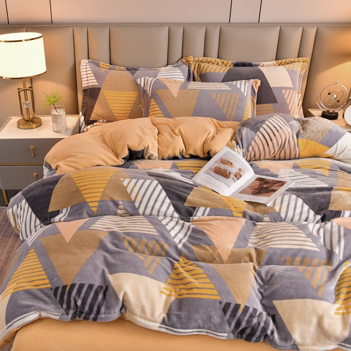 91家纺网 家纺一手货源 找家纺 丽涵家纺 2024秋冬新品冰岛臻棉绒保暖四件套 几何空间