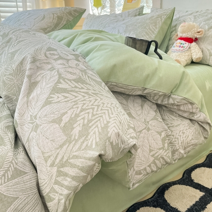 91家纺网 家纺一手货源 找家纺 沐辰 2024新款A类全棉磨毛印花四件套-花卉类 绿艺