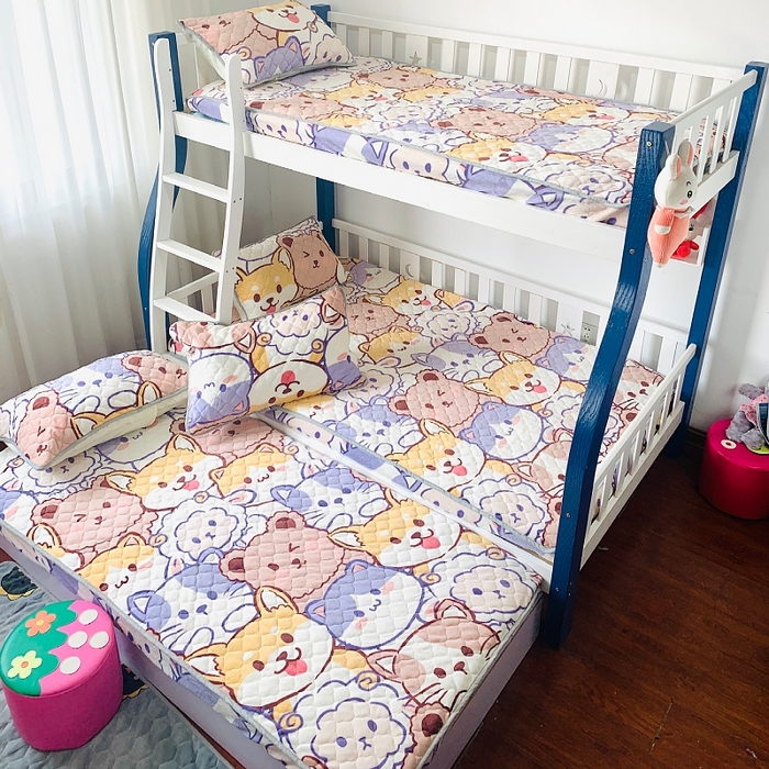 91家纺网 家纺一手货源 找家纺 小虾米 2024新款加厚上下床牛奶绒夹棉床笠款 萌犬