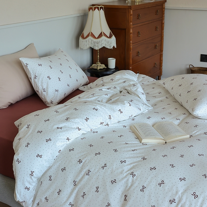 91家纺网 家纺一手货源 找家纺 梦可莱家居 2024新款A类亲肤舒适全棉针织棉四件套 蝴蝶结