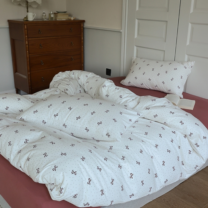 91家纺网 家纺一手货源 找家纺 梦可莱家居 2024新款A类亲肤舒适全棉针织棉四件套 蝴蝶结