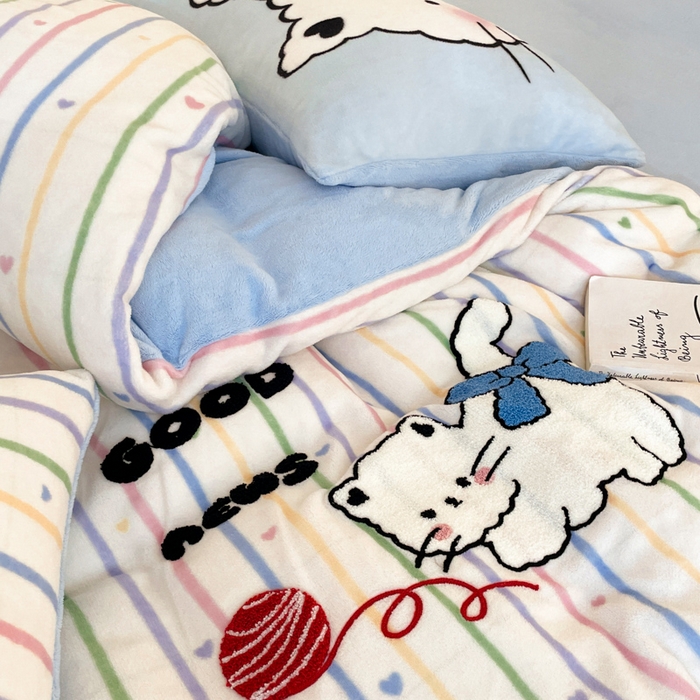 91家纺网 家纺一手货源 找家纺 呗旺鹿 2024新款高克重卡通印花牛奶绒四件套毛巾绣牛奶绒四件套 毛线贝丽