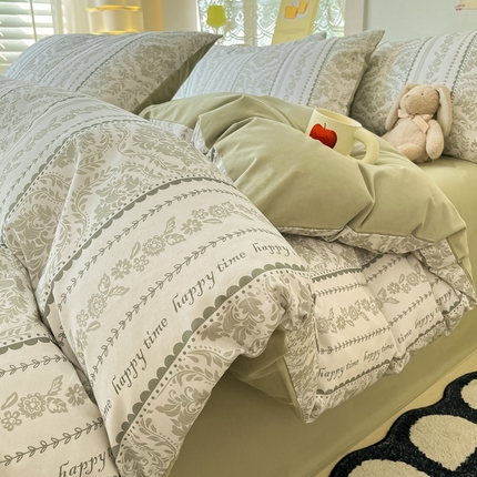 91家纺网 家纺一手货源 找家纺 沐辰 2024新款A类全棉磨毛印花四件套-花卉类 清雅