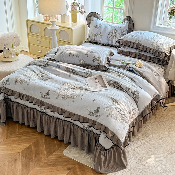 91家纺网 家纺一手货源 找家纺 韩约家纺 2025新款1针织棉皱皱纱床盖款夏凉被春秋被冬被四件套 巴克庄园